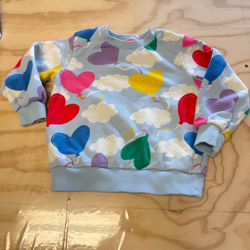 Mini Boden Girls Heart Balloon Cloud Sweatshirt Blue 4-5Y Pullover Crew Neck